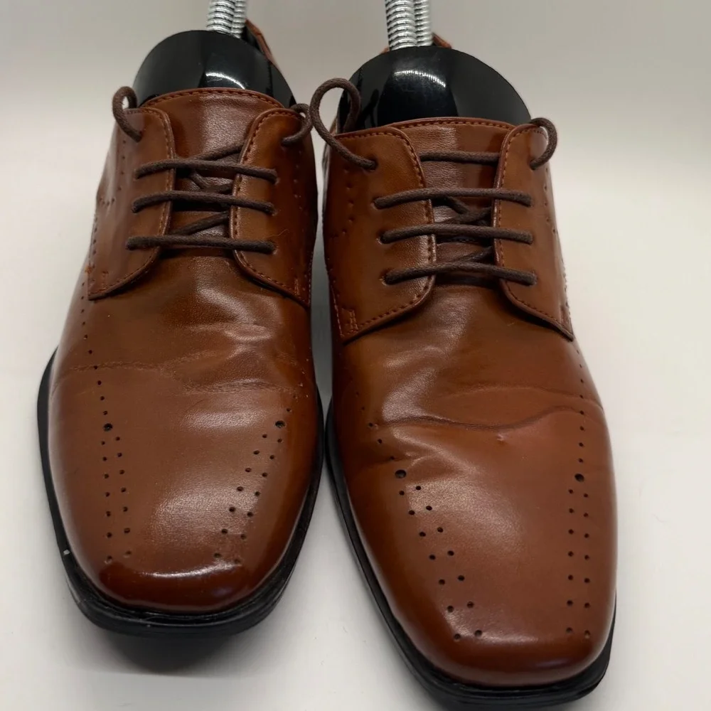 Stacy Adams Boys Cognac Brown Lace Up Square Toe Dress Shoes Size 4M 43373-221